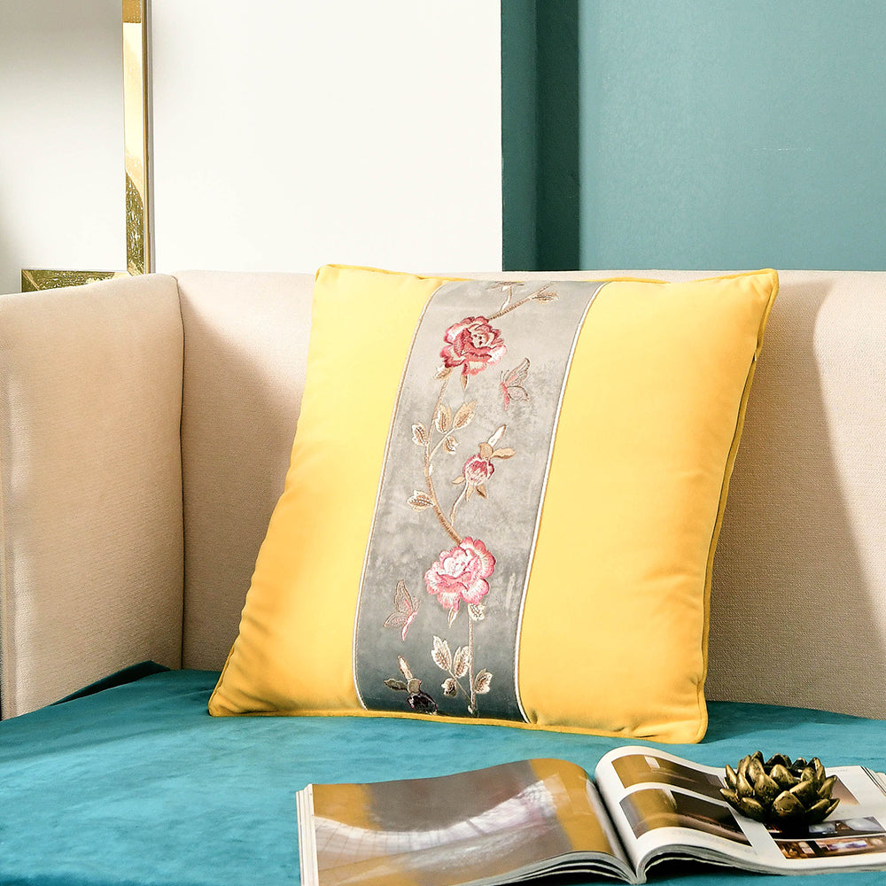 May's Decorative Velvet Throw Pillow Covers - Plum Blossom [Sunshine Yellow]