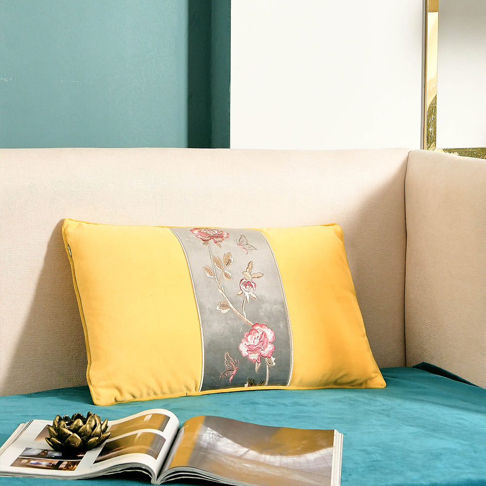 May's Decorative Velvet Throw Pillow Covers - Plum Blossom [Sunshine Yellow]