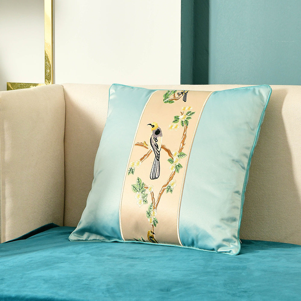 May's Decorative Silk Pillow Covers - Yellow Headed Blackbird [Sky Blue]