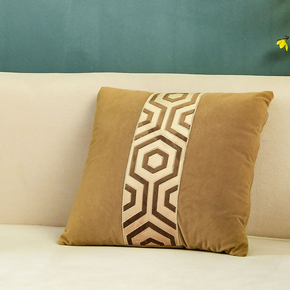 May's Decorative Velvet Throw Pillow Covers - Modern Lines [Tawny Brown]