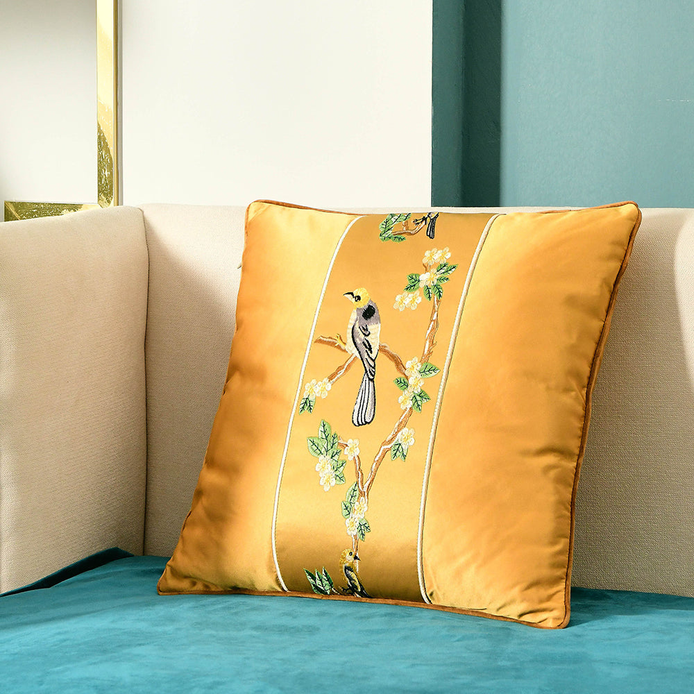 May's Decorative Silk Pillow Covers - Yellow Headed Blackbird