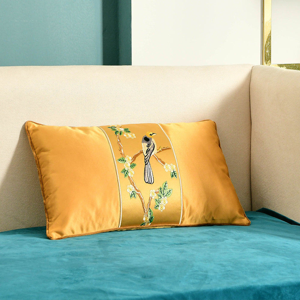 May's Decorative Silk Pillow Covers - Yellow Headed Blackbird