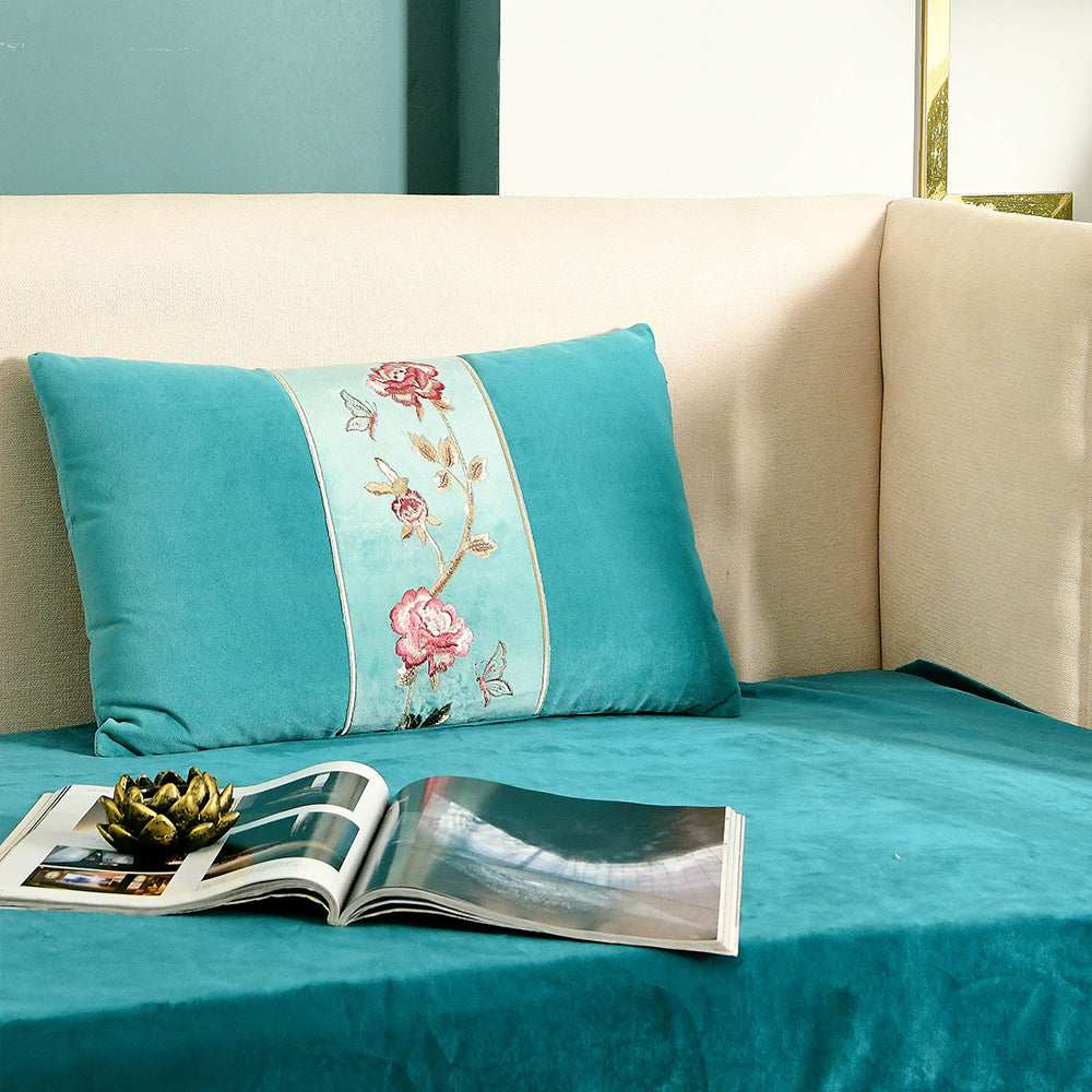 May's Decorative Velvet Throw Pillow Covers - Plum Blossom [River Blue]