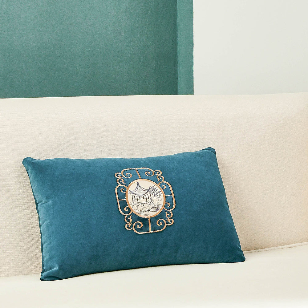 May's Decorative Velvet Throw Pillow Covers - Asian Pavilion [Pacific Blue]