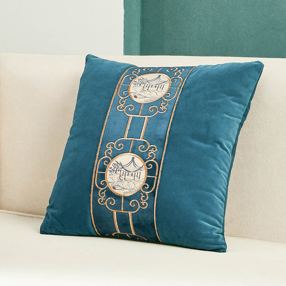 May's Decorative Velvet Throw Pillow Covers - Asian Pavilion [Pacific Blue]