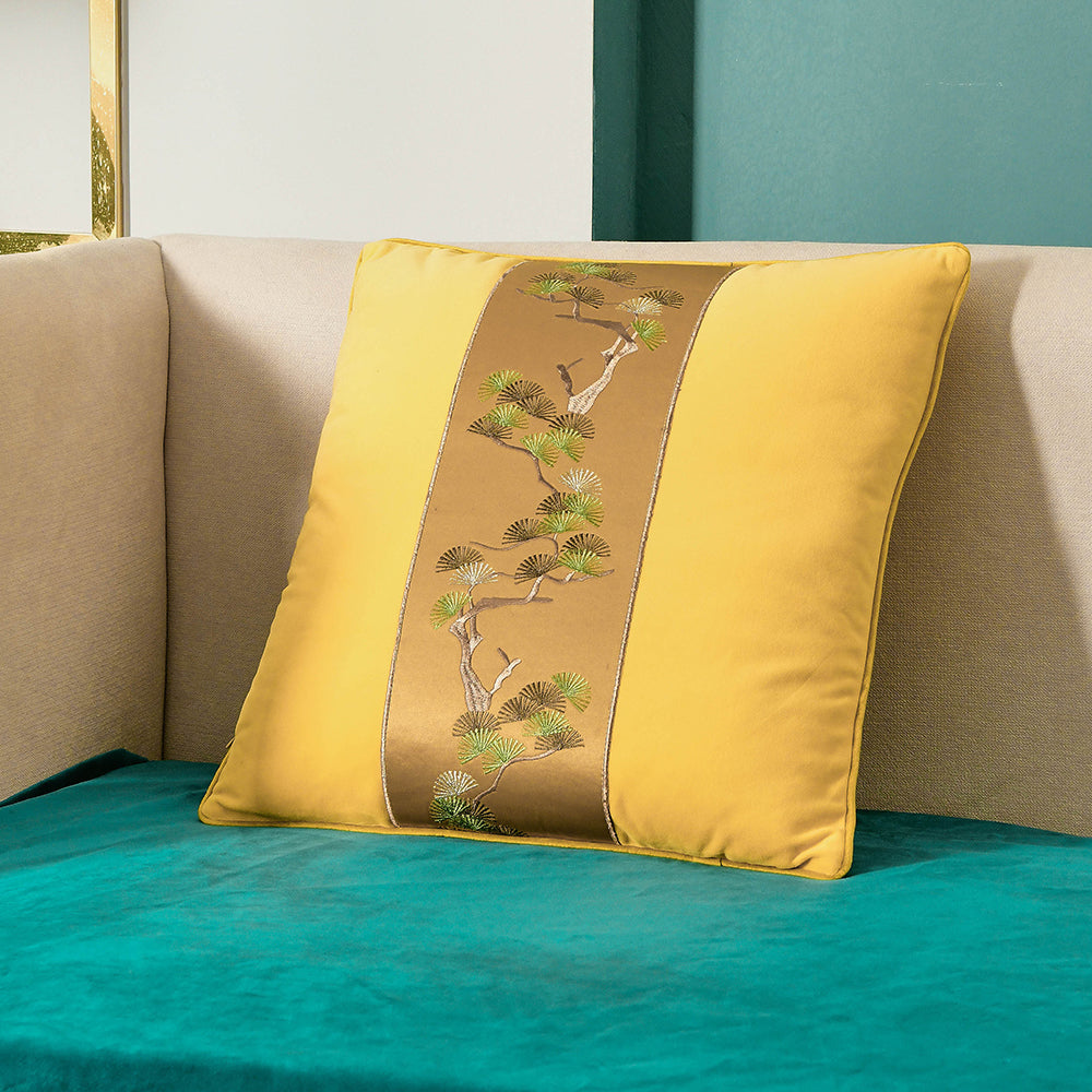 May's Decorative Velvet Throw Pillow Covers - Pine tree [Sunset Yellow]
