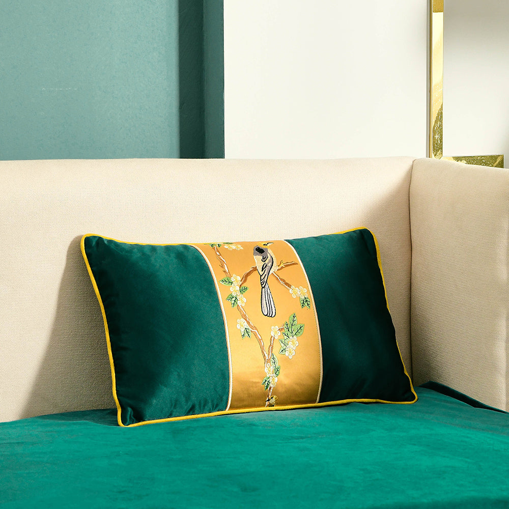 May's Decorative Silk Pillow Covers - Yellow Headed Blackbird