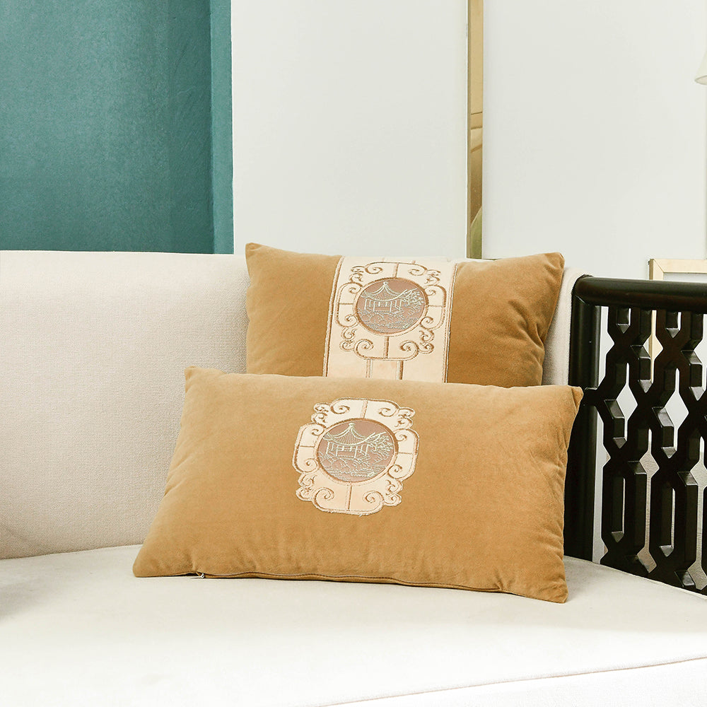 May's Decorative Velvet Throw Pillow Covers - Asian Pavilion [Sandstorm Yellow]