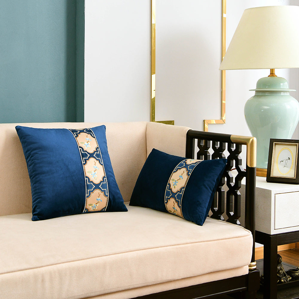 May's Decorative Velvet Throw Pillow Covers - Chinese Orchid [Navy Blue]