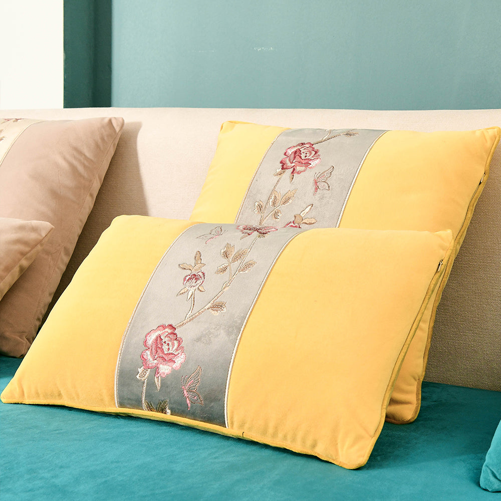 May's Decorative Velvet Throw Pillow Covers - Plum Blossom [Sunshine Yellow]