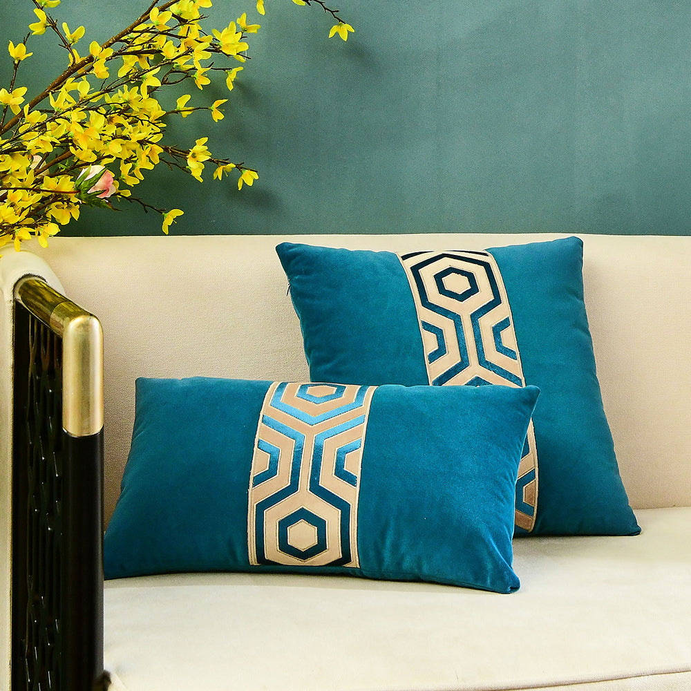 May's Decorative Velvet Throw Pillow Covers - Modern Lines [Sapphire Blue]
