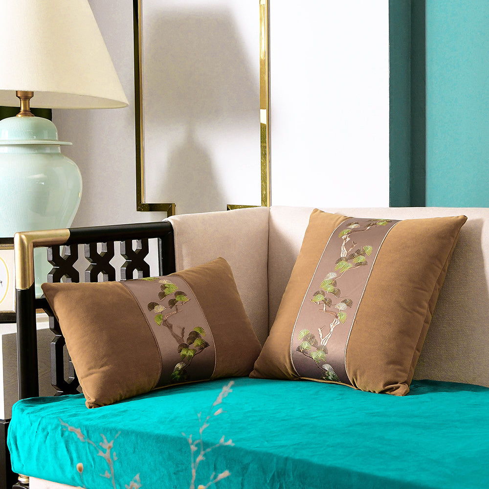 May's Decorative Velvet Throw Pillow Covers - Pine tree [Hazelnut Brown]