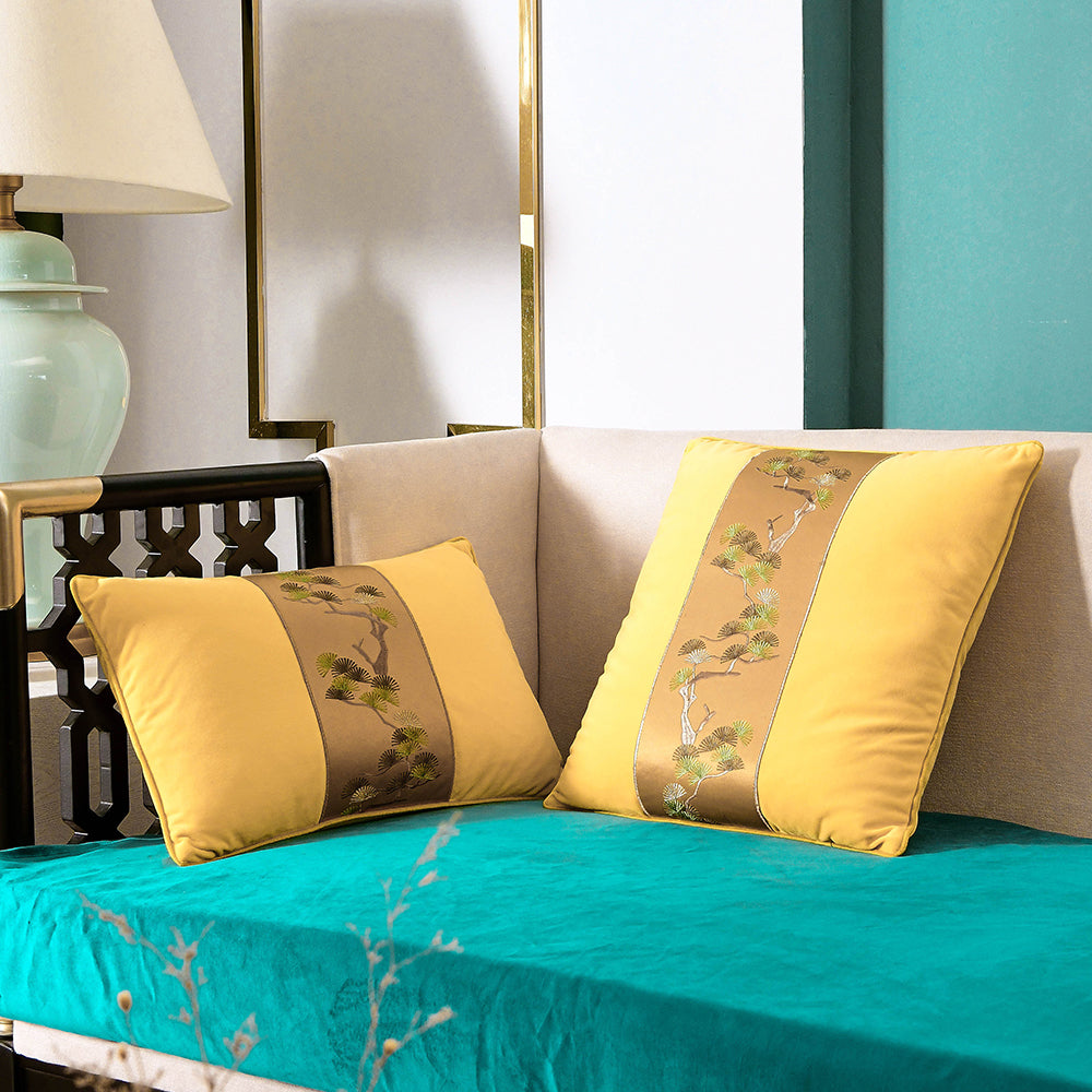 May's Decorative Velvet Throw Pillow Covers - Pine tree [Sunset Yellow]