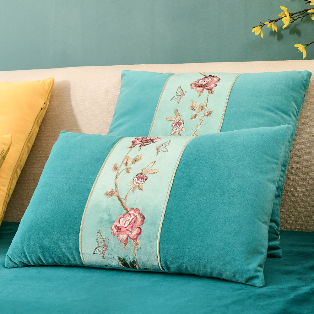 May's Decorative Velvet Throw Pillow Covers - Plum Blossom [River Blue]