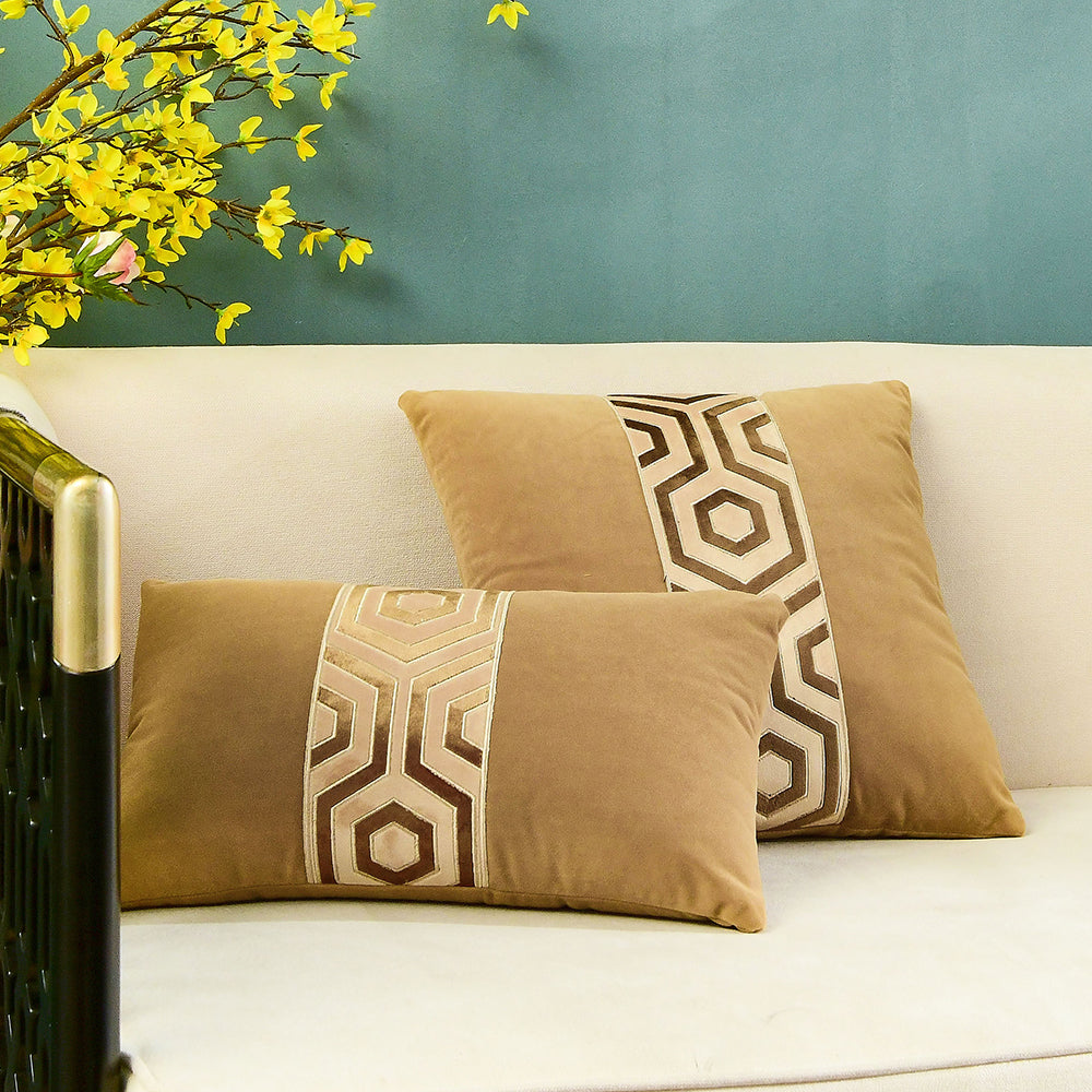 May's Decorative Velvet Throw Pillow Covers - Modern Lines [Tawny Brown]