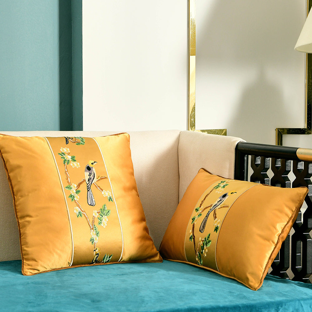 May's Decorative Silk Pillow Covers - Yellow Headed Blackbird