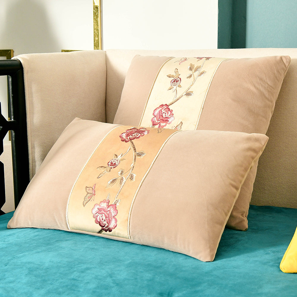 May's Decorative Velvet Throw Pillow Covers - Plum Blossom [Desert Brown]