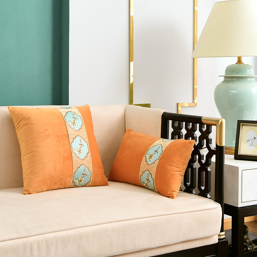 May's Decorative Velvet Throw Pillow Covers - Chinese Orchid [Sunset Orange]