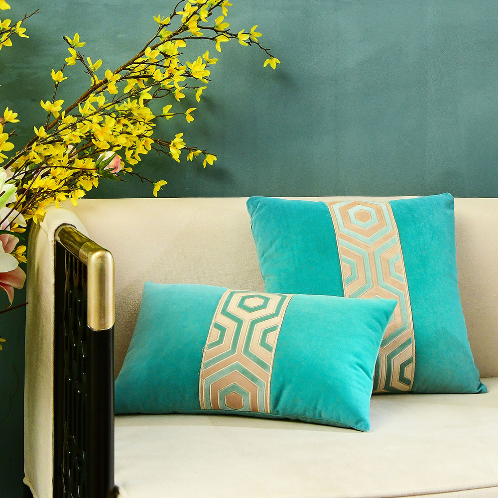 May's Decorative Velvet Throw Pillow Covers - Modern Lines [Cerulean Blue]