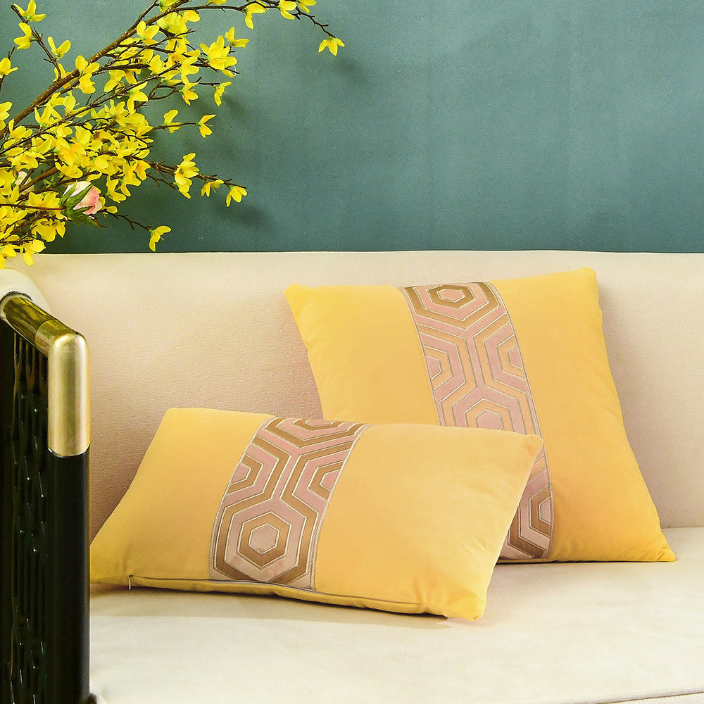 May's Decorative Velvet Throw Pillow Covers - Modern Lines [Lemon Yellow]