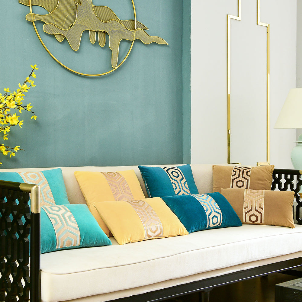 May's Decorative Velvet Throw Pillow Covers - Modern Lines [Tawny Brown]