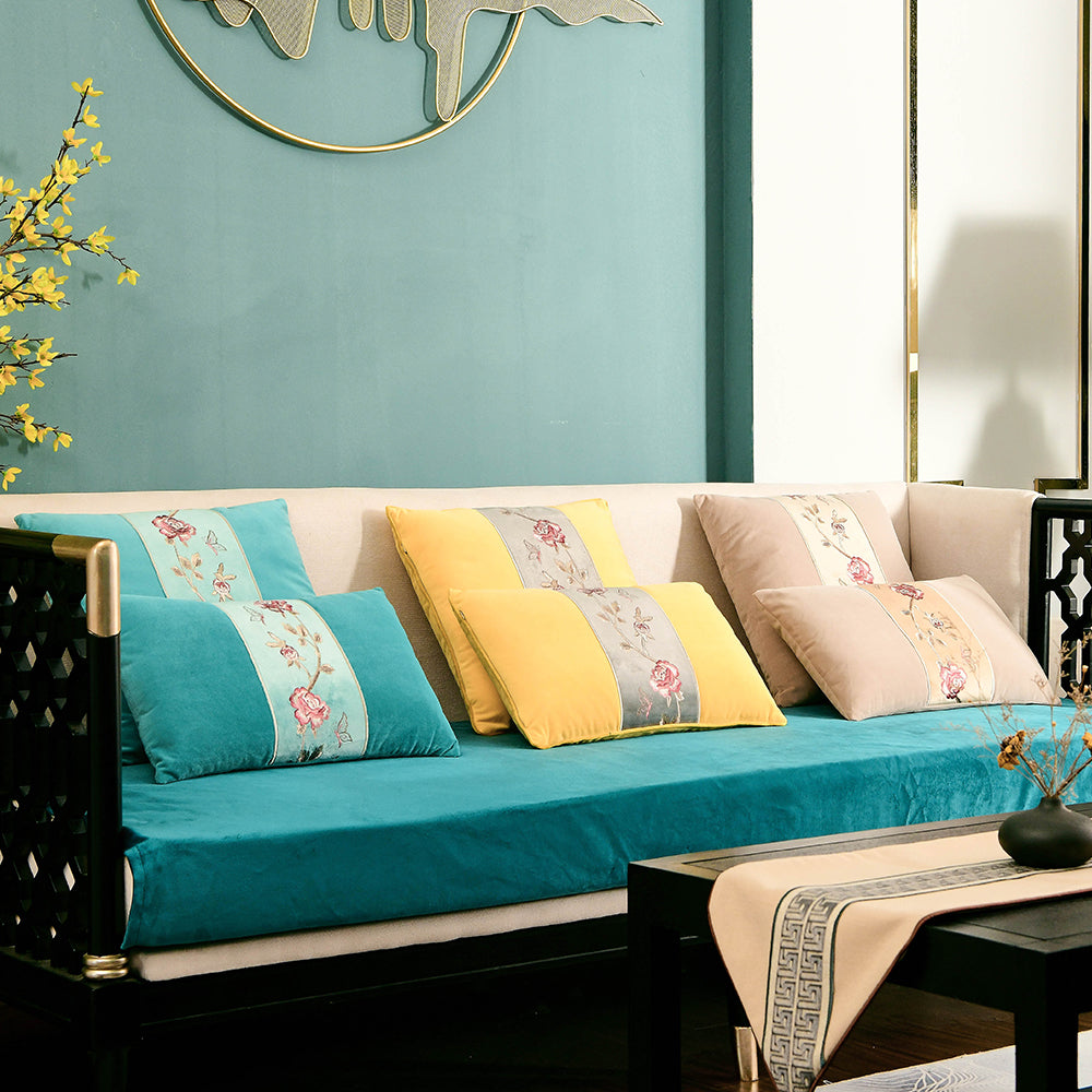 May's Decorative Velvet Throw Pillow Covers - Plum Blossom [River Blue]