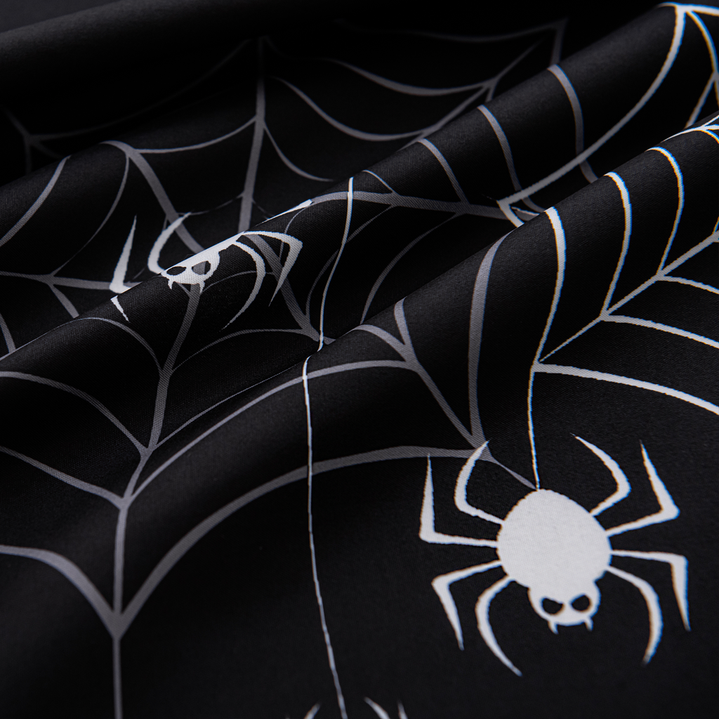Halloween Spiderweb Striped Tablecloth - Orange